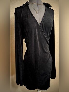 Princess Polly Party Time Black Wrap Mini Dress Long Sleeve M 6